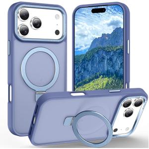 Lufanbis Magnetic for iPhone 17 Pro Case with Ring Stand, [10 FT Drop Protection] [Velvety Touch] Slim Translucent Matte Back Shockproof Phone Case for iPhone 17 Pro 6.3'', Sierra Blue