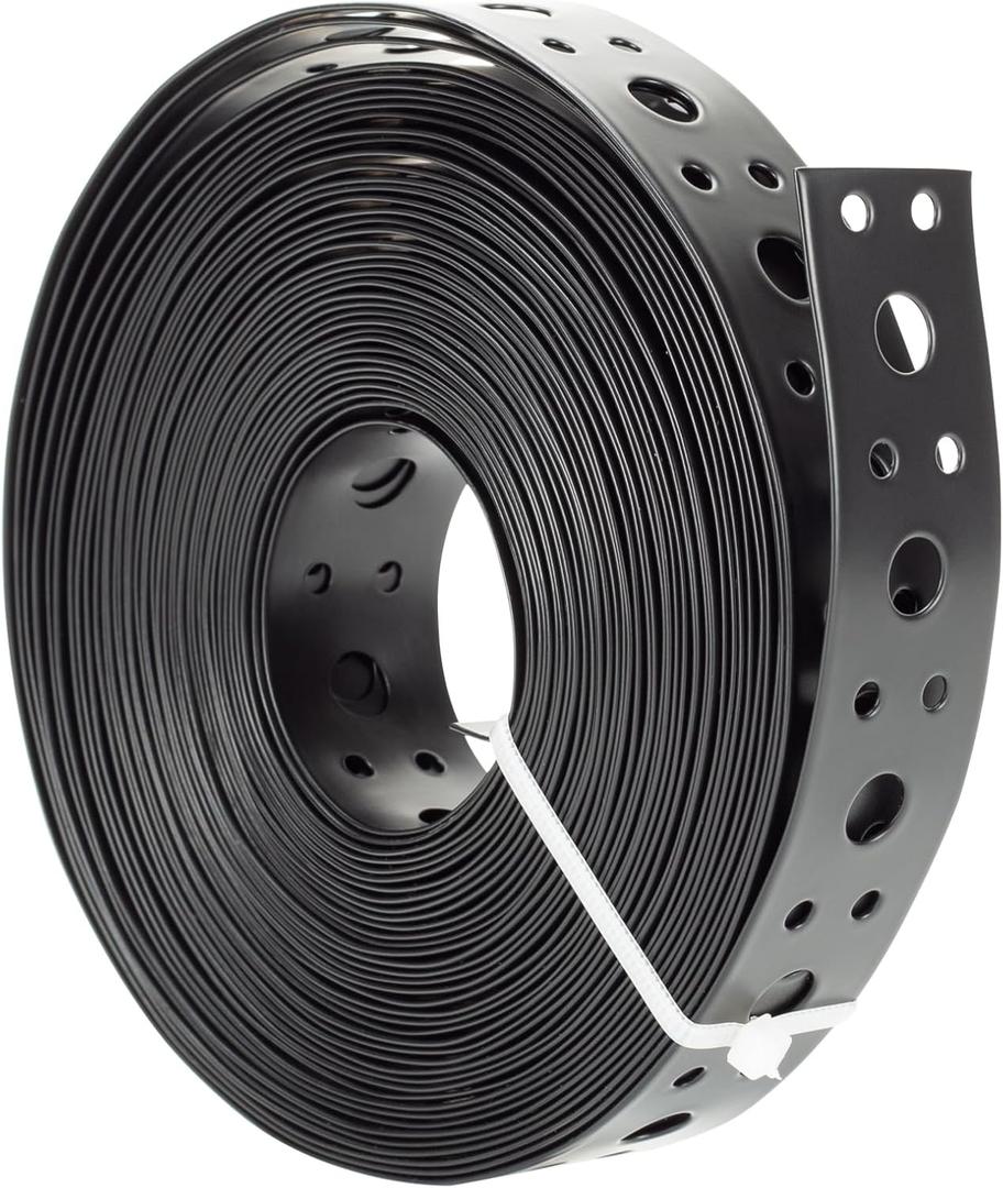 Metal Strap 1-Inch x 33FT 0.6mm Thickness for Pipe Support Pipe Hanger Strap Metal Strapping with Holes Black