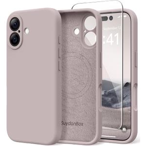 Magnetic for iPhone 16 Case, Compatible with MagSafe, [Screen Protector + Full Camera Protection], Silicone Shockproof Anti-Scratch Protective Phone Case for iPhone 16 6.1", Hazel