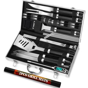 ROMANTICIST 30pcs BBQ Grill Tool Set for Men Dad, Heavy Duty Stainless Steel Grill Utensils Set, Non-Slip Grilling Accessories Kit with Thermometer, Mats in Aluminum Case for Fathers Day Black ROMANTICIST 30pcs BBQ Grill Tool Set for Men Dad, Heavy Duty Stainless Steel Grill Utensils Set, Non-Slip Grilling Accessories Kit with Thermometer, Mats in Aluminum Case for Fathers Day Black