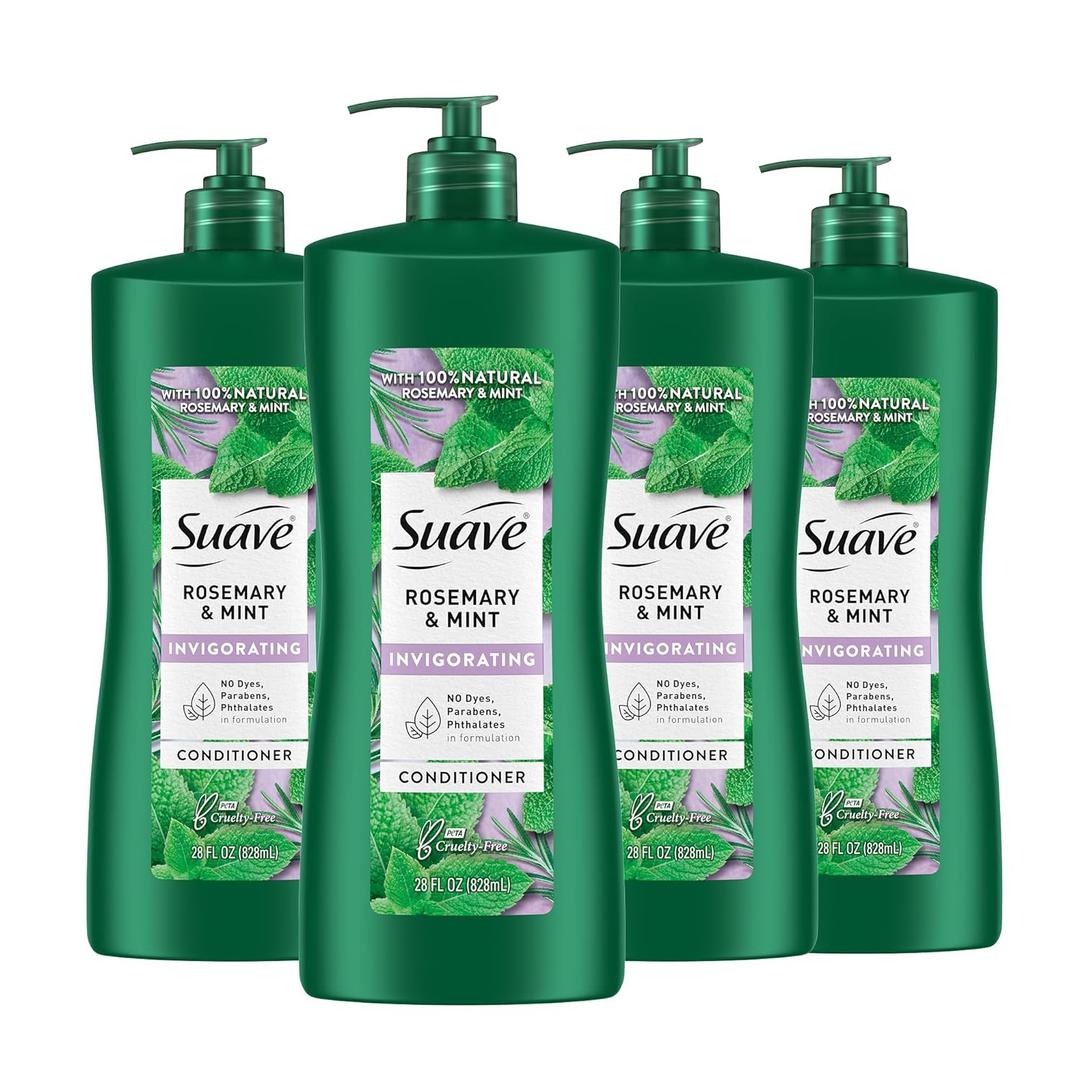 Suave Natural Rosemary & Mint Conditioner, for Strong & Healthy Hair, No Dyes, No Parabens, No Phthalates, 28 oz Pack of 4