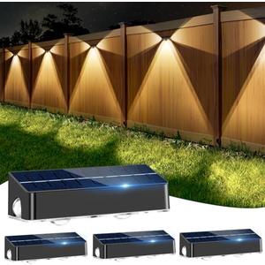 nibuuecer Solar Fence Lights 9 Colors＆11 Lighting Modes Fence Solar Light Outdoor Waterproof IP65, 3-Side Lighting LED Deck Lights for Outside Wall Backyard Step Patio Garden 4 Pack
