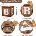 Wood Grain Printing Baby Shower Display Boxes Party Decorations, Neutral Gender Reveal Party Backdrop, Brown Teddy Bear Baby Stacking Blocks Backdrop with Letters for Boy Girl Birthday Party