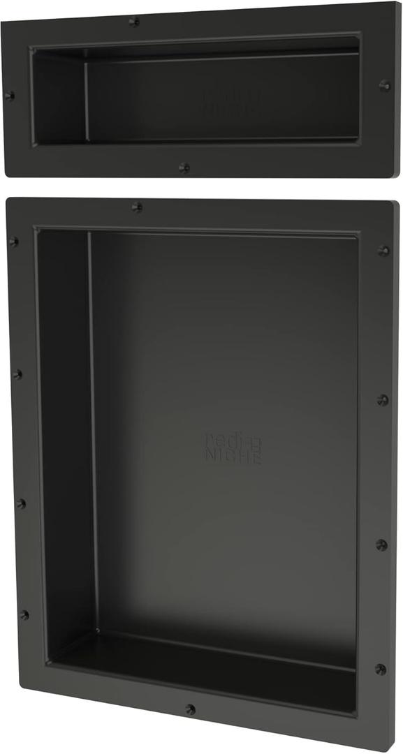 Redi Niche Double Niche Recessed Shower Shelf- Black, Two Inner Shelves, 16-Inch Width x 26-Inch Height x 4-Inch Depth