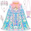 Meland Princess Dress Up for Girls 3-8, 11Pcs Mermaid Cape with Crown, Dress Up Clothes Birthday Gift Toys for Girls Toddlers (Pink)