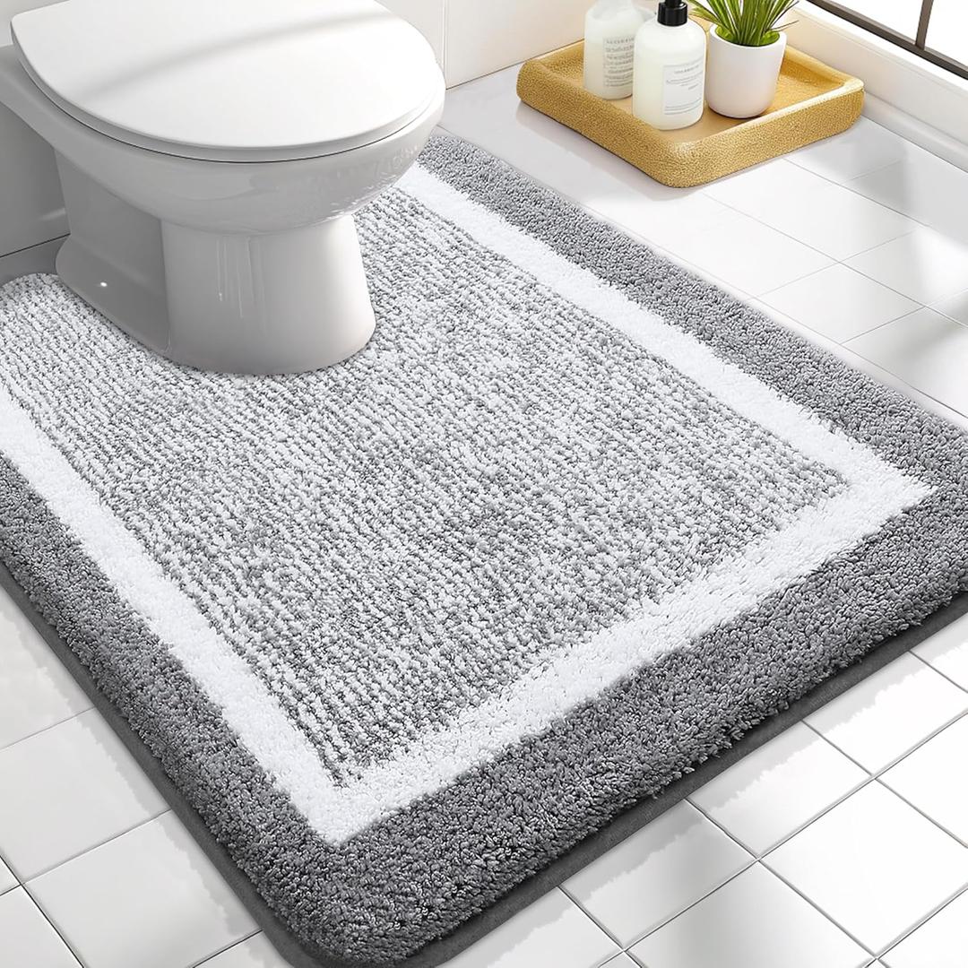 OLANLY Toilet Rugs U-Shaped 24x20, Extra Soft and Absorbent Microfiber Bathroom Rugs, Non-Slip, Machine Wash Dry, Plush Shaggy Contour Bath Mats for Toilet Base, Grey