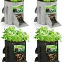 10 Gallon Grow Bags 4-Pack with Viewing Window & Harvest Flap, Heavy Duty Non-Woven Fabric Potato Grow Bags with Reinforced Handles for Vegetables, Tomatoes, Carrots, Onions