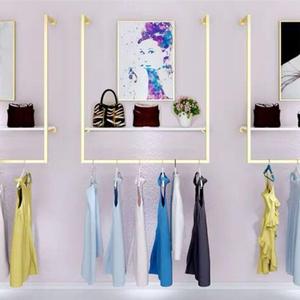 Clothing Store Square Tube Metal Display Stands, Entrance Porch Organization Hanging Garment Rack,Wall Mounted Storage Clothes Shoe Bag Pipe Shelf Bookshelf (Gold, 39" L)