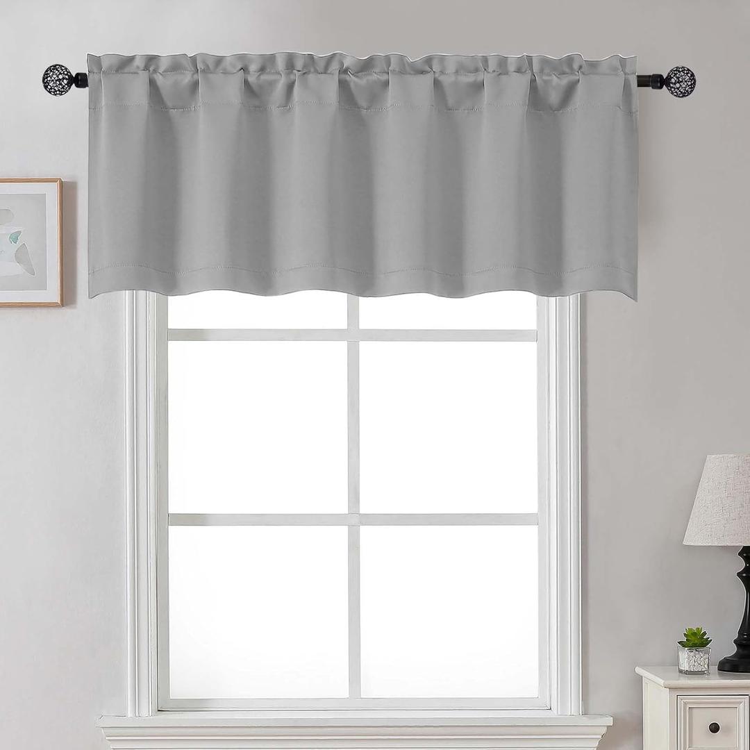 Gwine Silver Grey Valance for Windows, Small Blackout Valance Kitchen Curtains for Bathroom Basement, Modern Rod Pocket Thermal Insulated Window Treatment, 60" Wx18 L, 1 Piece