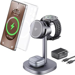 Magnetic Wireless Charger for Samsung, Qi2 Certified Fast 15W 3 in 1 Charging Station TEC Cooling Compatible with Magsafe Charger for Galaxy S25 Ultra/S24/Z Fold 7/Flip7/Samsung Watch Ultra 8/Buds