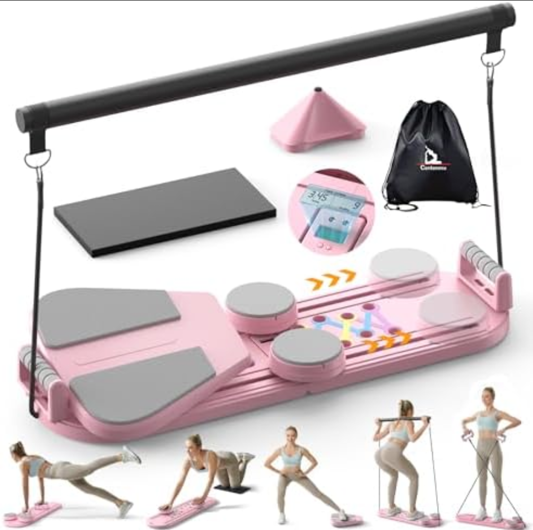 Canlanmu Pilates Board,Multifunctional Rebound Abdominal Board,Foldable Pilates Reformer Set, Ab Core Trainer Machine,Ab Exercise Board,Abs Workout Equipment for Women Home Gym Equipment,Rose Red