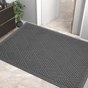 Sturdy Front Door Mat, Absorbent Muddy Dirt Resist Welcome Door Mats Outdoor Indoor, Stain and Fade Resistant, Non-Slip Rubber Backing Low Profile Doormat for Entryway, 4732, Charcoal (2'8" x 3'11" (Rectangular))