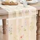 Artoid Mode Wildflower Floral Beige Apricot Gauze Embroidery Table Runner 120 Inch 10FT, Tulle Seasonal Spring Kitchen Dining Table Decor for Home Party