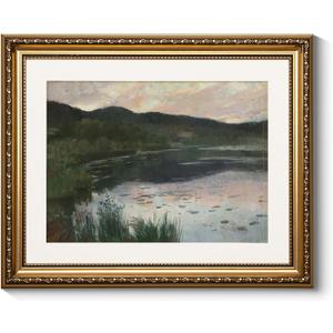 ARPEOTCY Gold Framed Scenery Wall Art, Living Room Bedroom River Landscape Pictures Wall Decor, Farmhouse Retro Decor, Canvas Prints, Antique Picture Frame Vintage Paintings, 13x16 Inch (16L" x 13W", Summer Night Landscape)