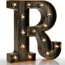 Pooqla Vintage Light Up Marquee Letters with Lights  Illuminated Industrial Style Lighted Alphabet Letter Signs - Coffee Bar Apartment Bedroom Wall Home Initials Decor A-Z