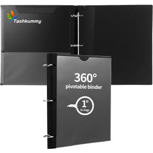 360 Degree Pivotable Binder, Upgraded 3 Ring Binder 1 inch, Flexible Binders 3 Ring, Foldable Three Ring Binders- Black