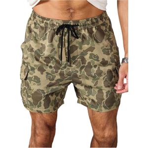 Men's Camo Cargo Track Shorts Drawstring Waist Wide Leg Workout Shorts with Pockets Streetwear (Green, M)