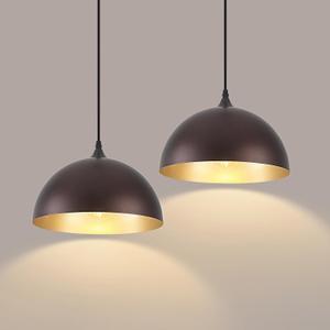 Farmhouse Pendant Light 2 Pack, Vintage Pendant Light Fixtures, Brown Kitchen Pendant Lighting, 11.8 inches Dome Kitchen Pendant Lights, Industrial Pendant Lights for Island Dining Room Bed Room, Brown+Gold