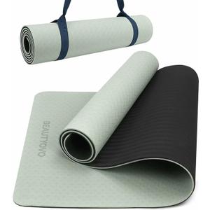 BEAUTYOVO Yoga Mat with Strap, 1/3 Inch Extra Thick Yoga Mat Double-sided Non Slip, Professional TPE Yoga Mats for Women Men, Workout Mat for Yoga, Pilates and Floor Exercises (Matcha Green & Graphite Grey)