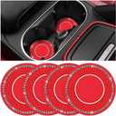 Bling Car Cup Holder Coaster, 2.75 Inch Crystal Rhinestone No Slip Anti Dust Vehicle Water Bottle Mat, Waterproof Auto Interior Drinking Pad Accessories, Universal Fit (Red/White)