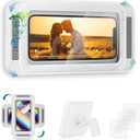 Upgraded Shower Phone Holder Waterproof with Speaker Hole Screentouch Shower Phone Stand Case Mount for Bathroom Bathtub Kitchen Wall Mirror for iPhone1716 15 14 13 12 11 Pro XS XR Max (White)