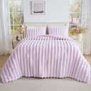 HKMR 2 Pieces Fluffy Faux Rabbit Fur Comforter Set Twin Size, Plush Fuzzy Bedding Set, Stripes Design Warm Soft Comforter Bedding Set for All Season, Lavender, 66"x 90"