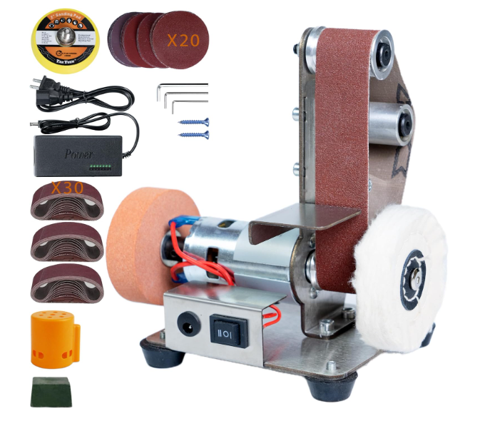 Mini Belt Sander, Electric Small Sander Knife Making Supplies, 7 Adjustable Speed Electric Knife Sharpener, Power Belt Grinder for Woodworking, Metal Working DIY (5'' x 6.5'' x 7.4'') 