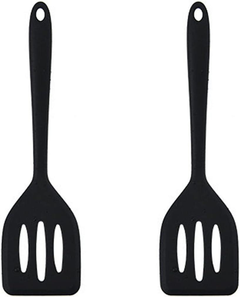 2Pack Small Silicone Turner High Heat Resistant Slotted Spatula for Fish, Eggs, Pancakes and More (12 IN, Black)
