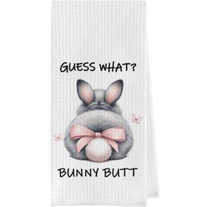 Easter Bunny Dish Towels - Funny Easter Gifts Decorative Waffle Weave Kitchen Towels, Pink Coquette Bunny Butt Hand Tea Towels, Easter Gifts (1624 Inches)