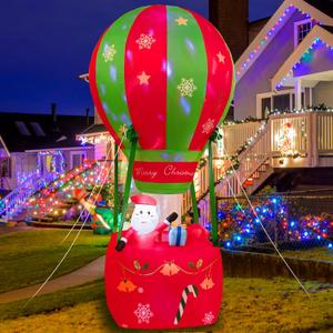 6.5FT Christmas Inflatable Christmas hot air Balloon Decoration, Blow Up Outdoor Yard Decor, Built-in LED Lights Holiday Inflatable Decoration for Party Garden Lawn