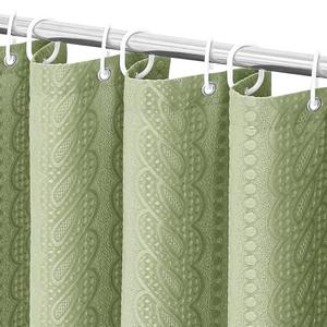 Craidlela Sage Thick Fabric Shower Curtain, 3D Embossed Woven Rustic Green Cloth Shower Curtain Set, Water Repellent Weighted 230GSM Hotel Quality Machine Washable Bath Curtains with Hooks 72x72