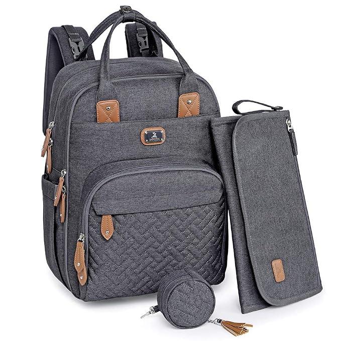 Dikaslon Diaper Bag Backpack with Portable Changing Pad, Pacifier Case and Stroller Straps, Large Unisex Baby Bags for Boys Girls, Multipurpose Travel Back Pack for Moms Dads, Dark Gray