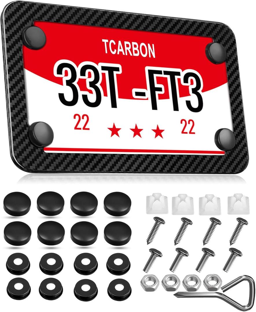Real Carbon Fiber Motorcycle License Plate Frame  Lightweight, Street-Legal Plate Cover with Anti-Theft Screws, Universal Fit for US/Canada/Mexico, for Sport Bikes, Scooters, ATVs, UTVs (Slim)