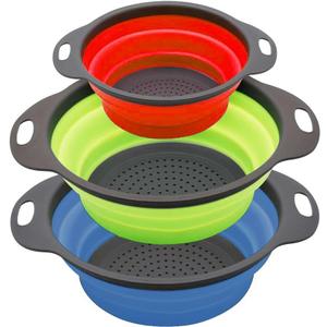 Collapsible Colander/Strainer Set of 3, Silicone Kitchen Strainers with Plastic Handles, 4 Quart & 2 Quart Sink Colander, Perfect for Draining Pasta, Vegetable,Fruits