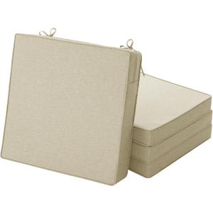 Outdoor Chair Cushions, Water-Resistant & Fade-Resistant, Patio Furniture Seat Replacement Chair Pads with Ties Zipper, Removable Cover, Non-Slip Bottom, Set of 4, 17 x 16 Inch, Beige