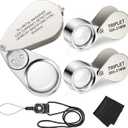 3 Pieces Illuminated Jewelry Loop Magnifier 10X 30X 40X Magnifier Loupe Jewelers Eye Loupe with Adjustable Lanyard and Wiping Cloth LED/UV Pocket Magnifying Glass for Close Work Rock Collecting