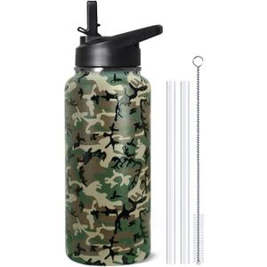 32oz Camo Insulated Aater Water Bottle with Straw Gym Hiking Sports Coffee Mug Cup Water Bottles Gifts for Women,Camo Decor Stuff Accessories