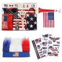 Bekecidi Soccer Fan Cheering Kit with Scarf, Flag, Horn, Glasses, Clapper, Face Paint, Wristband, Hat Tattoos,Complete Fan Accessories Set for Football Match, Game Day Party & TailgateAmerica,Red