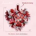 AuroraAria Heart Wreath, Valentines Wreath for Front Door, 16 Inch Rustic Farmhouse Valentines Day Wreath with Red & Pink Ribbons, Wedding Anniversary Home Decor