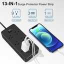 Power Strips with Surge Protection, Extension Cord with Multiple Outlets (9 AC +4 USB), 1250W/10A, Black Power Strip USB for Home Dorm Travel Office