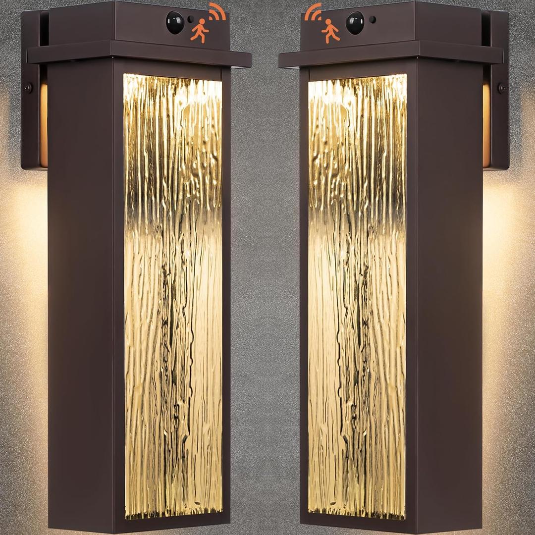 20 Upgraded Dusk to Dawn LED Outside Light Fixtures, 2 Pack Large Oil Rubbed Bronze Motion Sensor Outdoor Wall Sconce Lamps, Waterproof Brown Exterior Porch Coach Patio Garage Lanterns