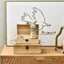 DECOR4SEASON Decorative Storage Boxes with Hinged Lid, 2 Pcs Memory Box for Keepsakes, Wooden Treasure Chest Box, Large Vintage Craft Box Trunk Basket for Men, Kids, Jewelry, (Linen Lid, White) (Natural Brown)