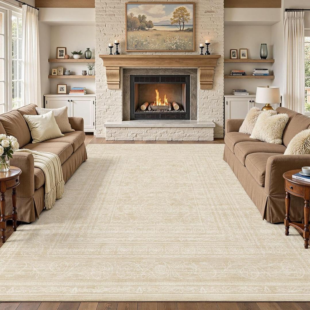 DMOYEST Neutral 9x12 Area Rug for Living Room Washable Large Brown Rug