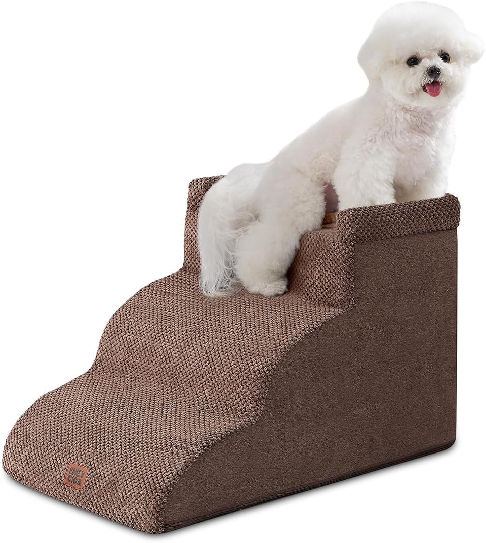 EHEYCIGA 3-Step Curved Dog Stairs for Small Dogs 14" H, Brown
Dog Ramp for Couch, Pet Stairs for Chairs, Steady High-Density Foam, Anti-Slip, Removable Washable Cover, Safety