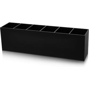 Jetec Acrylic Pen Holder 6 Compartments Makeup Brush Stationery Organizer Pencil Holder for Desk Accessories, Cosmetic Brushes, Dorm, Home, Bathroom, Kitchen, Office Supplies(Black)