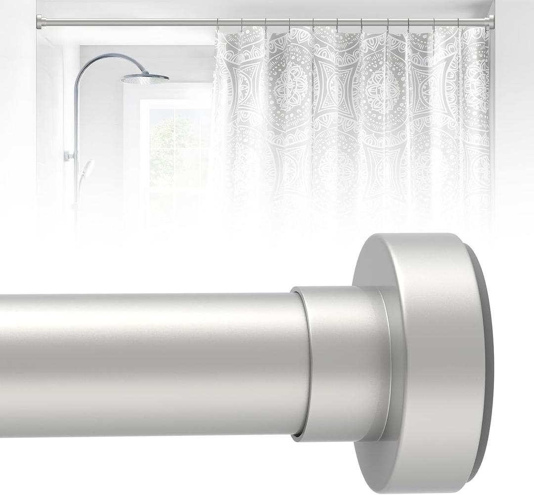 HTZON Silver Shower Curtain Rod 27 to 49In, Small Spring Tension Shower Rods for Bathroom Kitchen Doorway, Short Heavy Duty Adjustable Shower Curtain Tension Rod No Drilling Non-Slip Easy Install, Silver