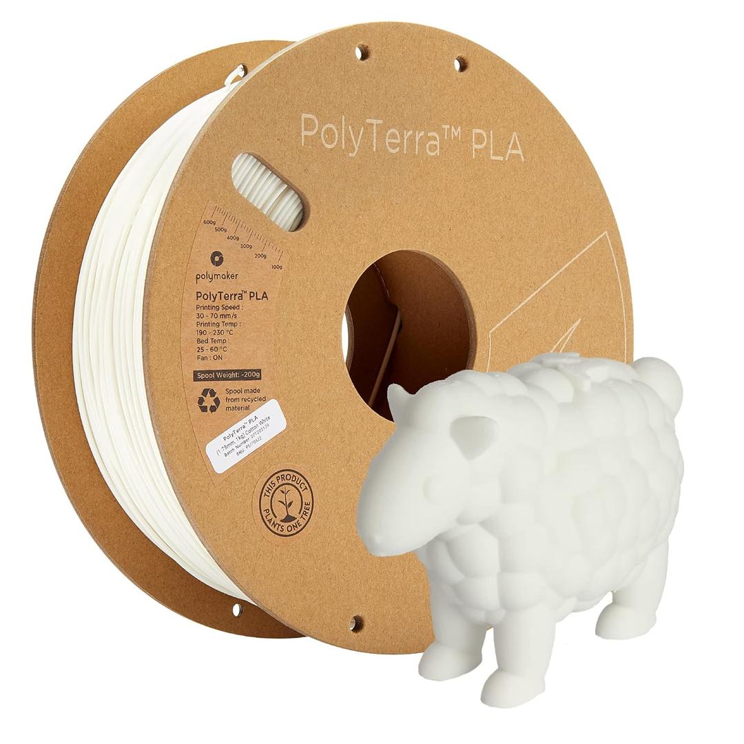 Polymaker Matte PLA Filament Cotton White 1.75mm 1kg 3D Printing Filament, PolyTerra 3D Printer PLA Filament