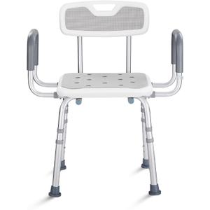 Shower Chair for Inside Shower with Back and Arms, 330 lb Heavy Duty Adjustable Bath Chair with Padded Armrests, Non-Slip Shower Seat for Seniors, Elderly and Disabled
