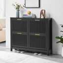 4 Flip Drawers Shoe Cabinet Storage for Entryway, Narrow Hidden Wood Shoes Organizer Cabinet Front Door Entrance Thin Free Standing Front Door Shoe Rack Storage for Entryway, Black, Large 