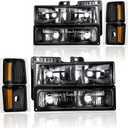 Headlight Assembly, Compatible with 1994-1998 Chevy Silverado Tahoe Suburban C10, Fit for 1994-1998 Chevy C/K 1500 2500 3500, Fit 1994 Blazer Headlamp Black Housing Amber Reflector